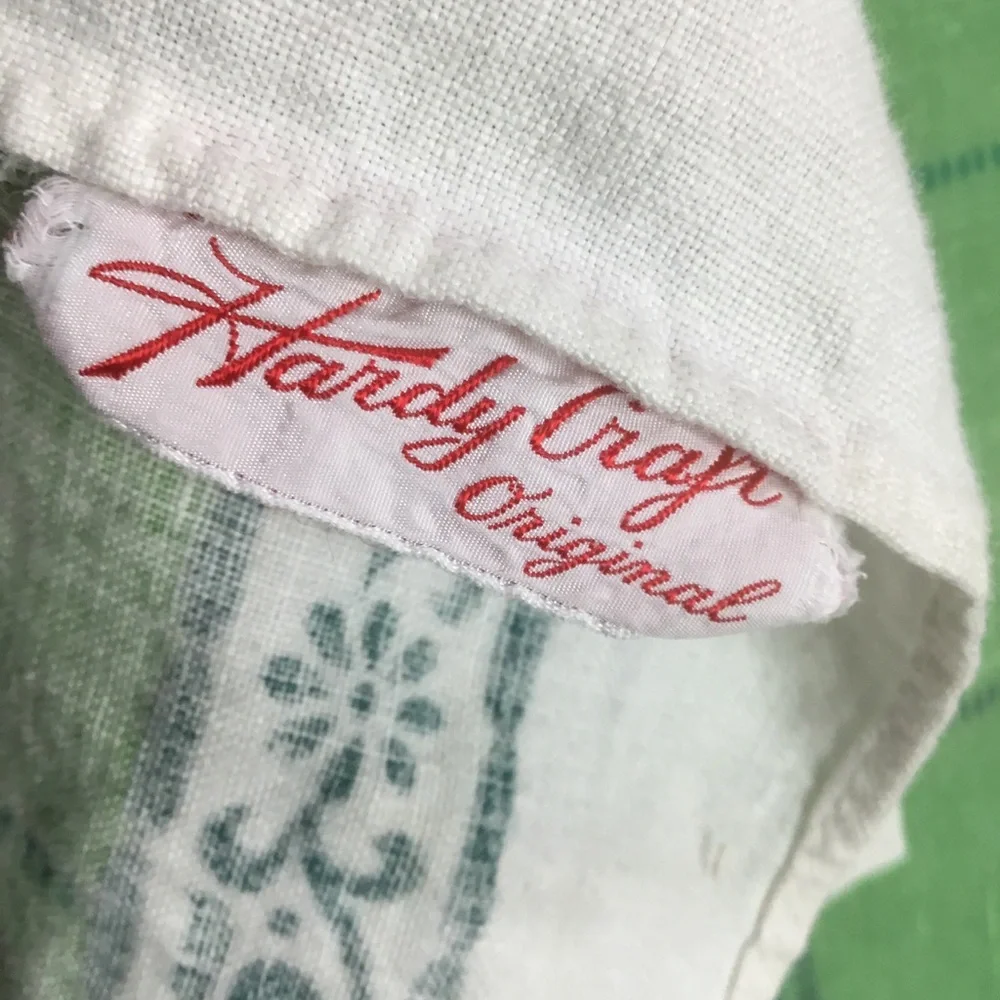 Hardy Craft 49 x 52” Green Plaid Floral Edge Table Linen Cloth Printed Beige VTG